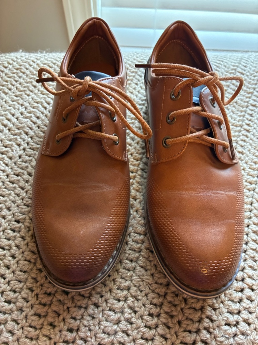 Kids Tan Dress Oxfords Lace-Up Shoes